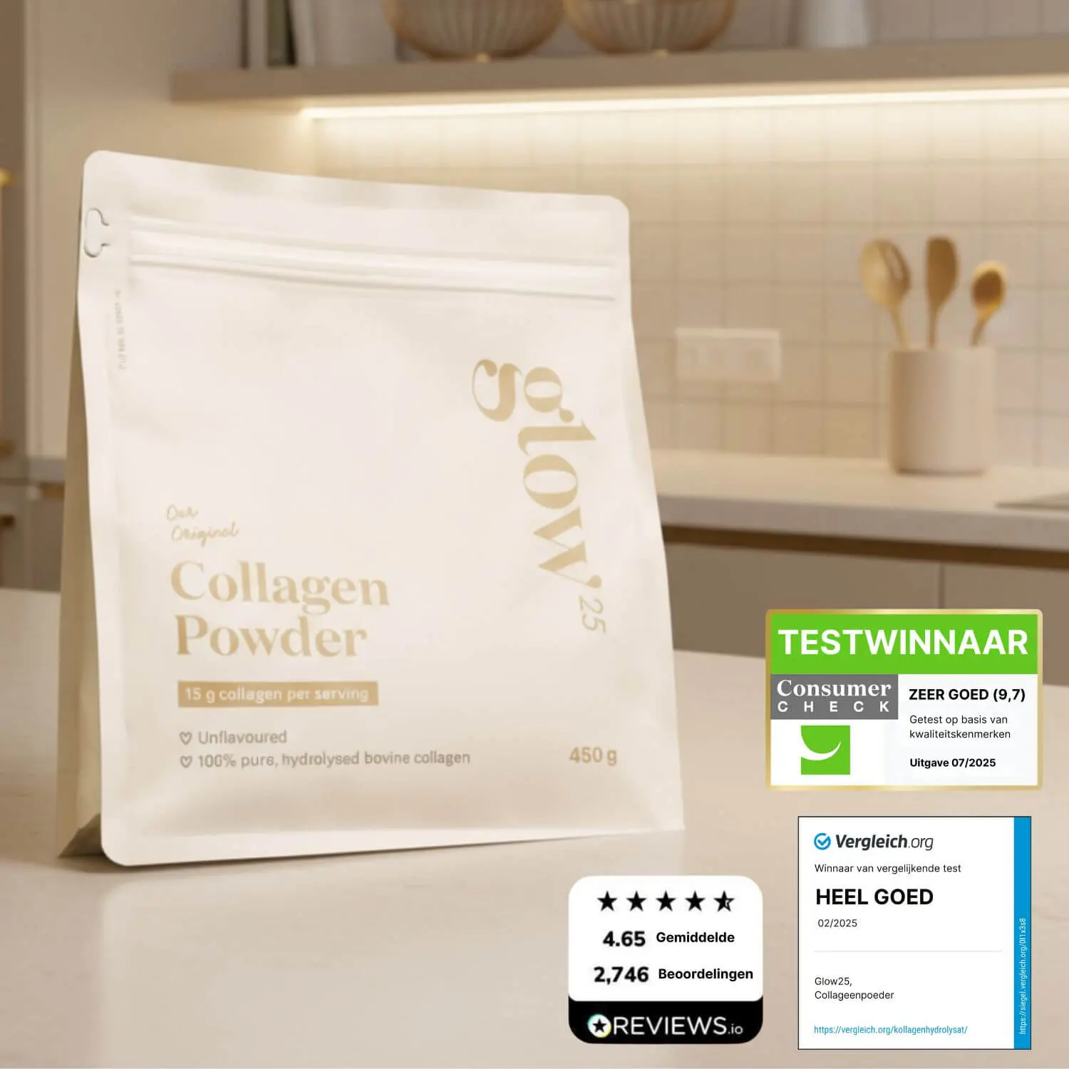 Glow25® Collageen met Micropeptide-Technologie™ – Duitslands testwinnaar 2021-2025